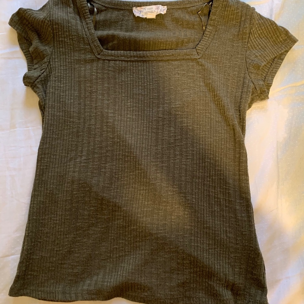 Green square neck shirt